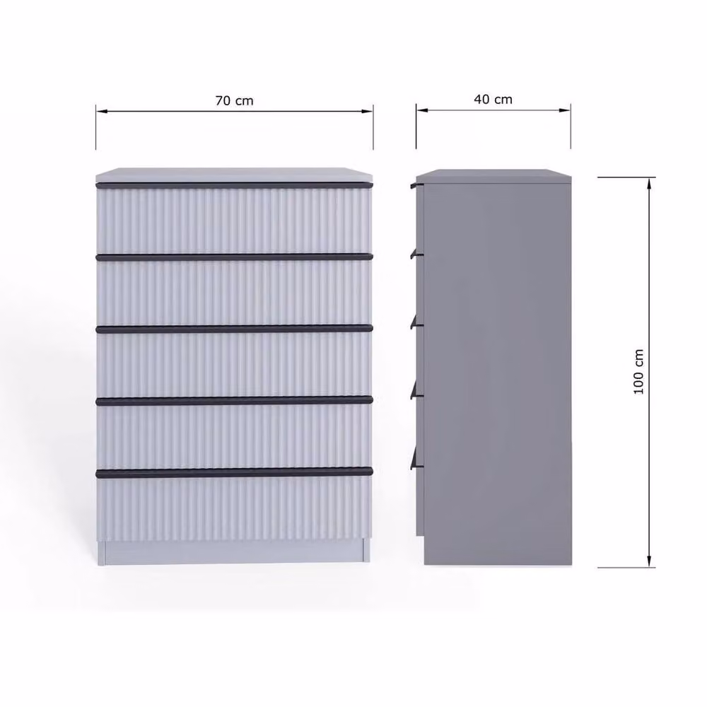 FLAVORA 5 Drawer Chest of Drawers in Matt Grey – 2