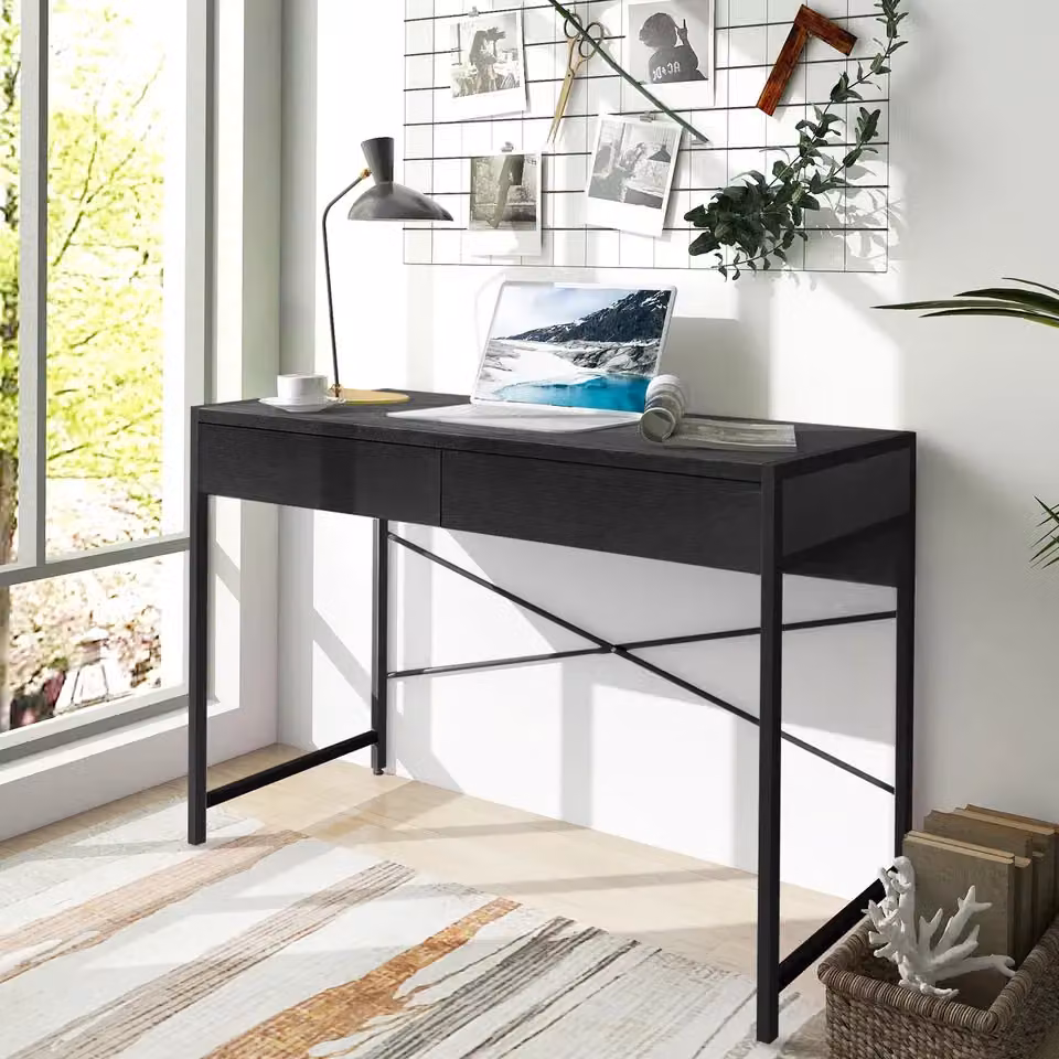 Costway Modern Wooden Computer Desk with 2 Drawers in Black – 2