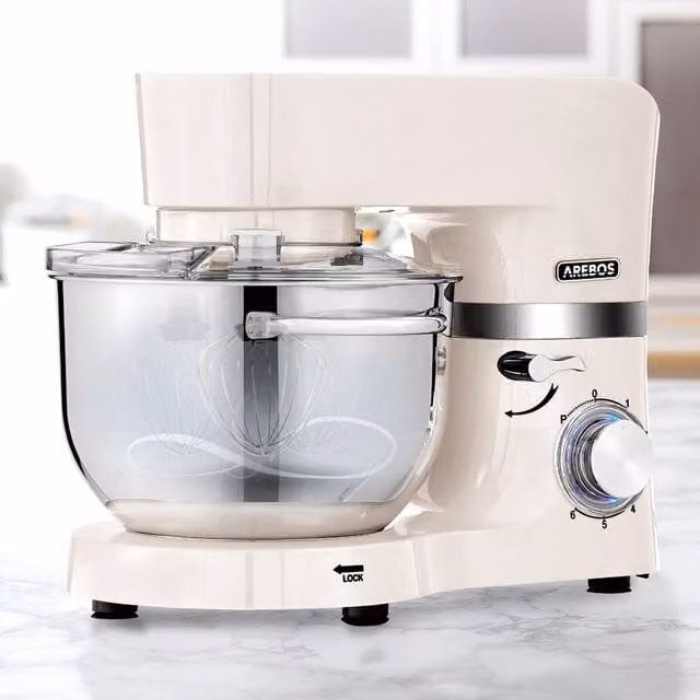 AREBOS Stand Mixer Kneading Machine with 2 x Stainless Steel Mixing Bowls in Beige or White