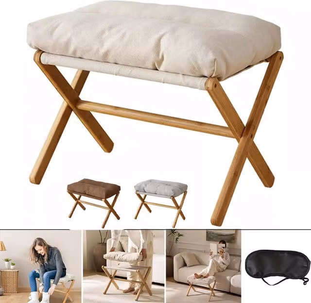SPETLEK Under-Desk Footstool in Grey with Bamboo Wood Frame – 1
