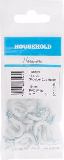 Hiatt White Shouldered Cup Screw Hooks, 19mm
