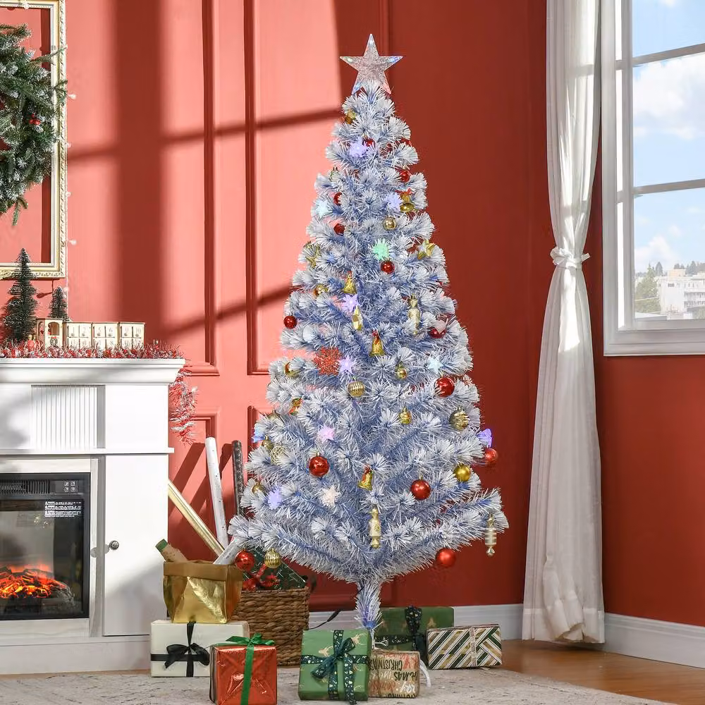 STILVORA Artificial Christmas Tree with LED Lights in White and Blue, Height: 180 cm – 2
