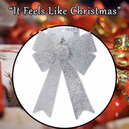 VFM e-Store Light Up Tinsel Bow Christmas Decoration, Silver, W/D/H: 29 x 43 x 10 cm – 7