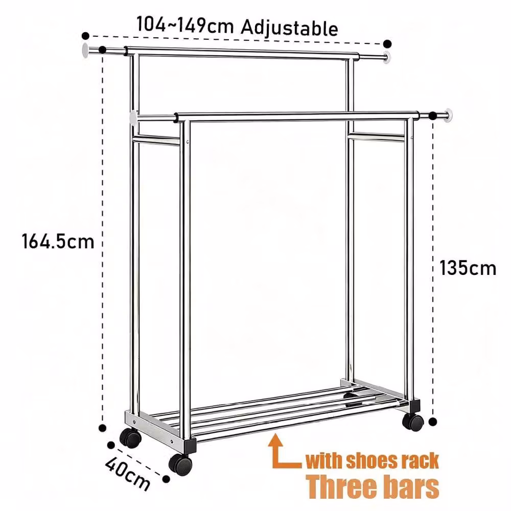 FLAVORA Heavy Duty Stainless Steel Clothes Rail in Silver, W: 50 cm, H: 164.5 cm – 2