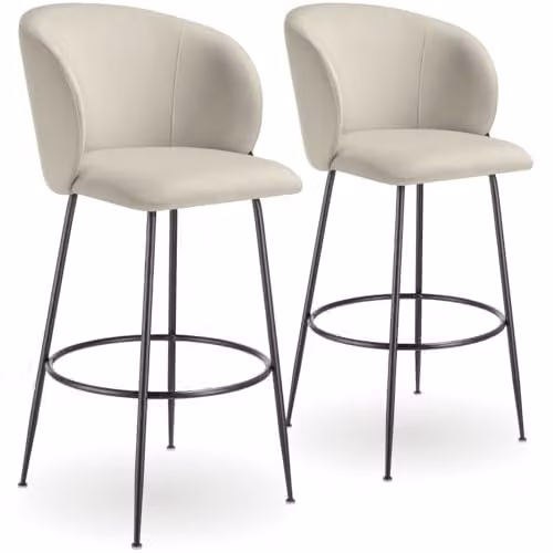 tectake Set of 2 Luana Bar Stools in Black and Cream with Velvet-Look Covers