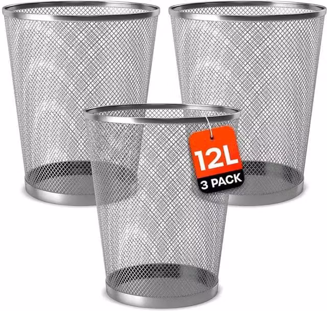 Volila Metal Mesh Office Bin, 12 l, Silver or Black