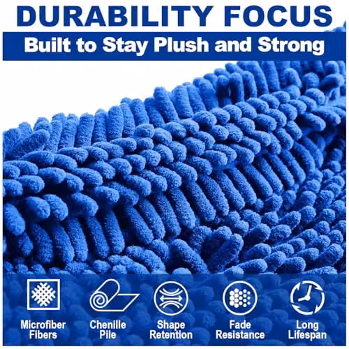 GAVENO CAVAILIA Blue Chenille Microfibre Faux Fur Bath Mat, W/D: 50 x 80 cm – 10