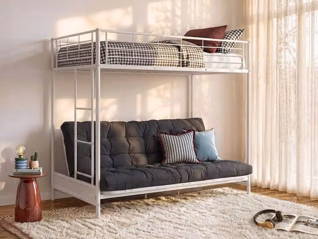 Vente-unique Modulo Single Loft Bed with Convertible Bench in White Metal
