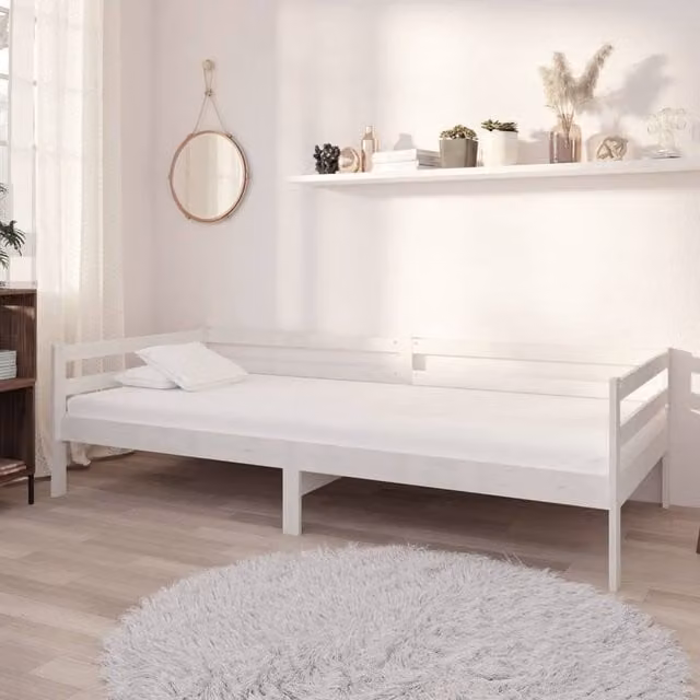 Berkfield Home White Solid Pinewood Day Bed W/D/H: 90 x 200 cm