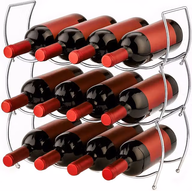 Innoteck Stackable 3 Tier Metal Wire Wine Rack in Silver and Grey