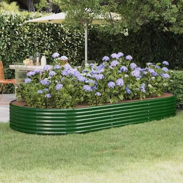 Berkfield Home Garden Powder-coated Steel Raised Bed in Green, W: 296 cm, D: 140 cm, H: 36 cm – 1