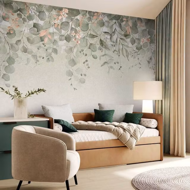 Superfresco Easy Botanical Cascade Sage Print Green Floral Wall Mural W: 300 cm, H: 280 cm