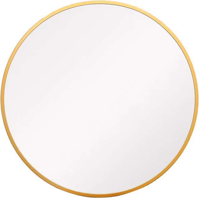 MirrorOutlet Fenestra Gold Modern Round Hanging Mirror, Gold, Diameter: 90 cm