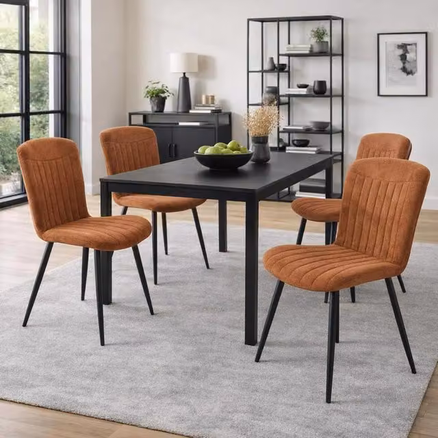 FWStyle Set of 4 Modern Fabric Dining Chairs with Matt Sand Blasted Metal Legs in Chestnut Brown, Grey and Orange