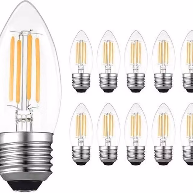 Havendro 10-Pack E27 Dimmable LED Filament C35 Candle Bulbs, 4W, 6000K Cool White, Transparent Glass