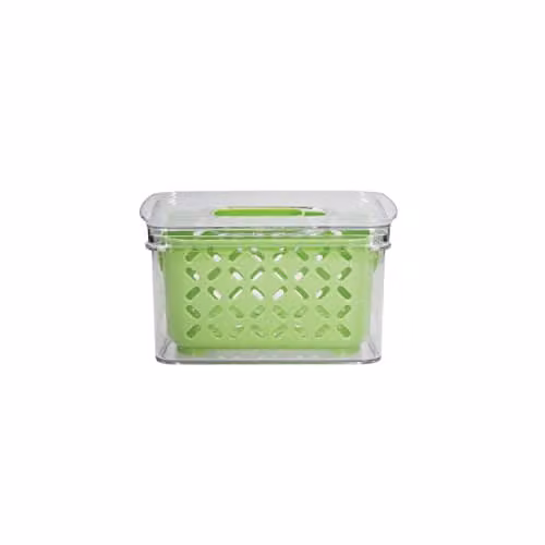 MasterClass Fresh Keeper Stackable Lidded Fridge Storage Box in Green, 1.0 l