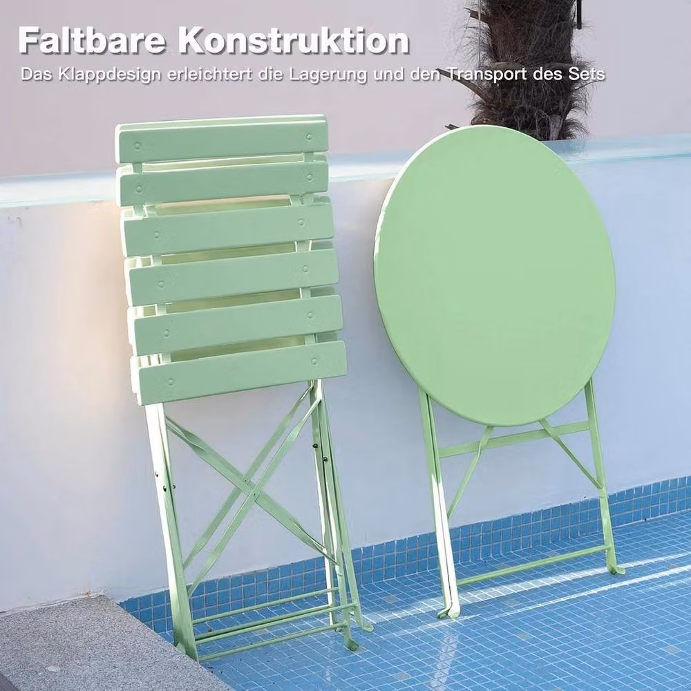 PAWNORA 2 Seater Folding Bistro Set Metal Garden Table and Chairs in Matt Green – 2
