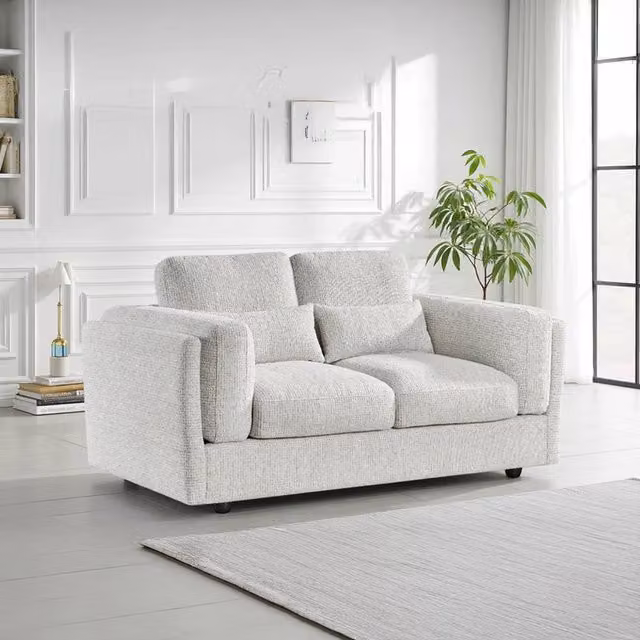 Furnishings For Less UK Bali Modern 2 Seater Sofa in Beige Chenille Textured Fabric W/D/H: 179 x 89 x 107 cm