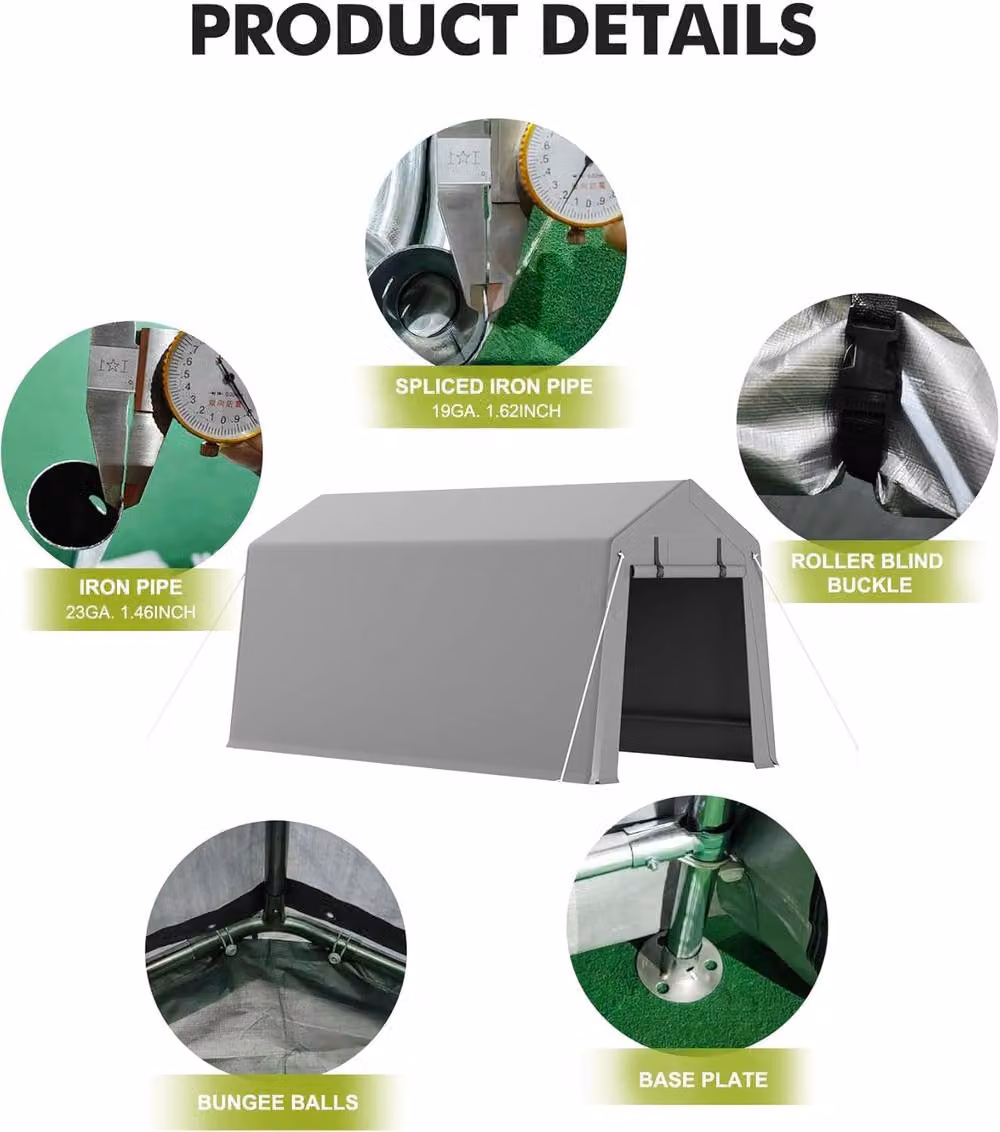 London Boutique Grey Outdoor Garden Storage Shed and Carport Tent with Roll-Up Zipper Door – 5