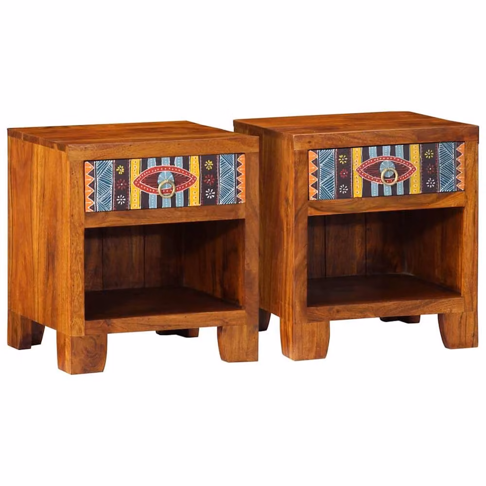 Berkfield Home Set of 2 Stylish Acacia Wood Bedside Cabinets in Brown, W/D/H: 40 x 35 x 45 cm – 2