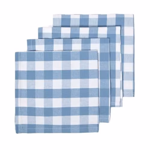 Homescapes Set of 4 Blue and White Checked Cotton Gingham Napkins, 45 x 45 cm