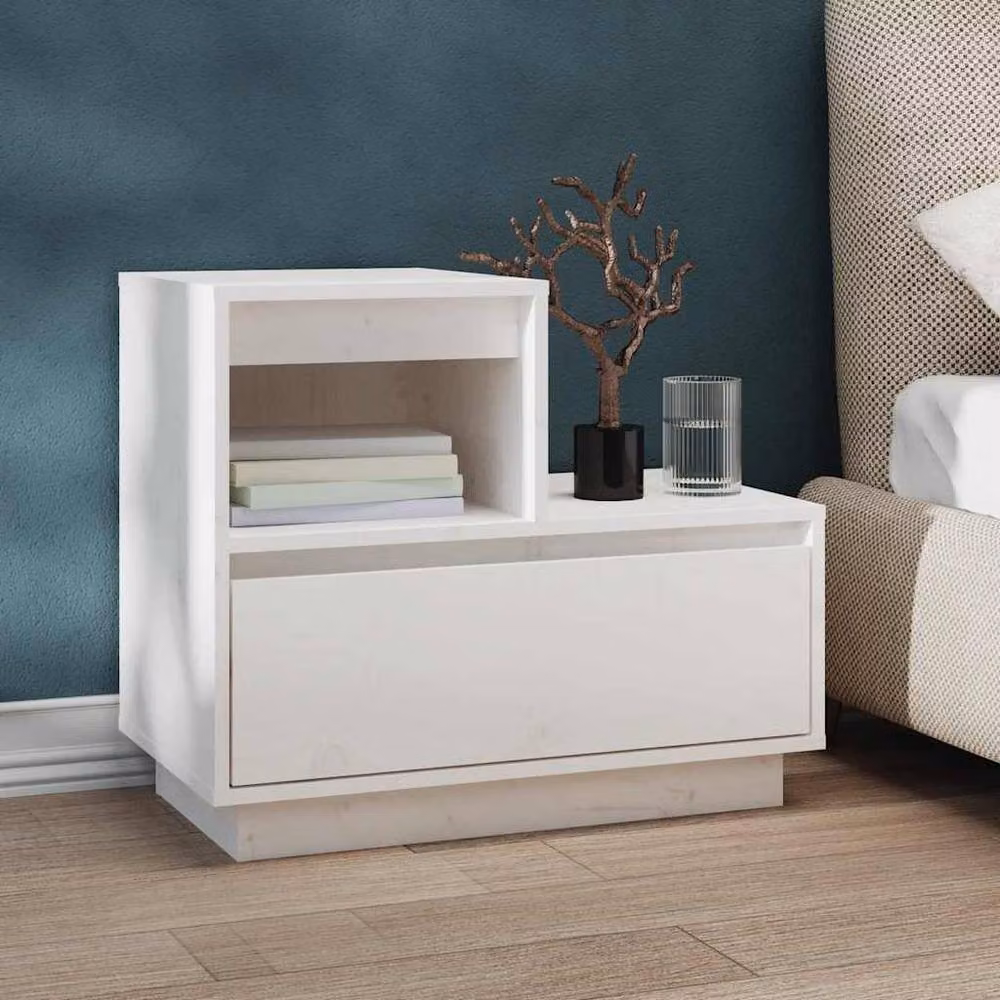 Berkfield Home Set of 2 White Solid Wood Pine Bedside Cabinets, W/D/H: 60 x 34 x 51 cm – 3