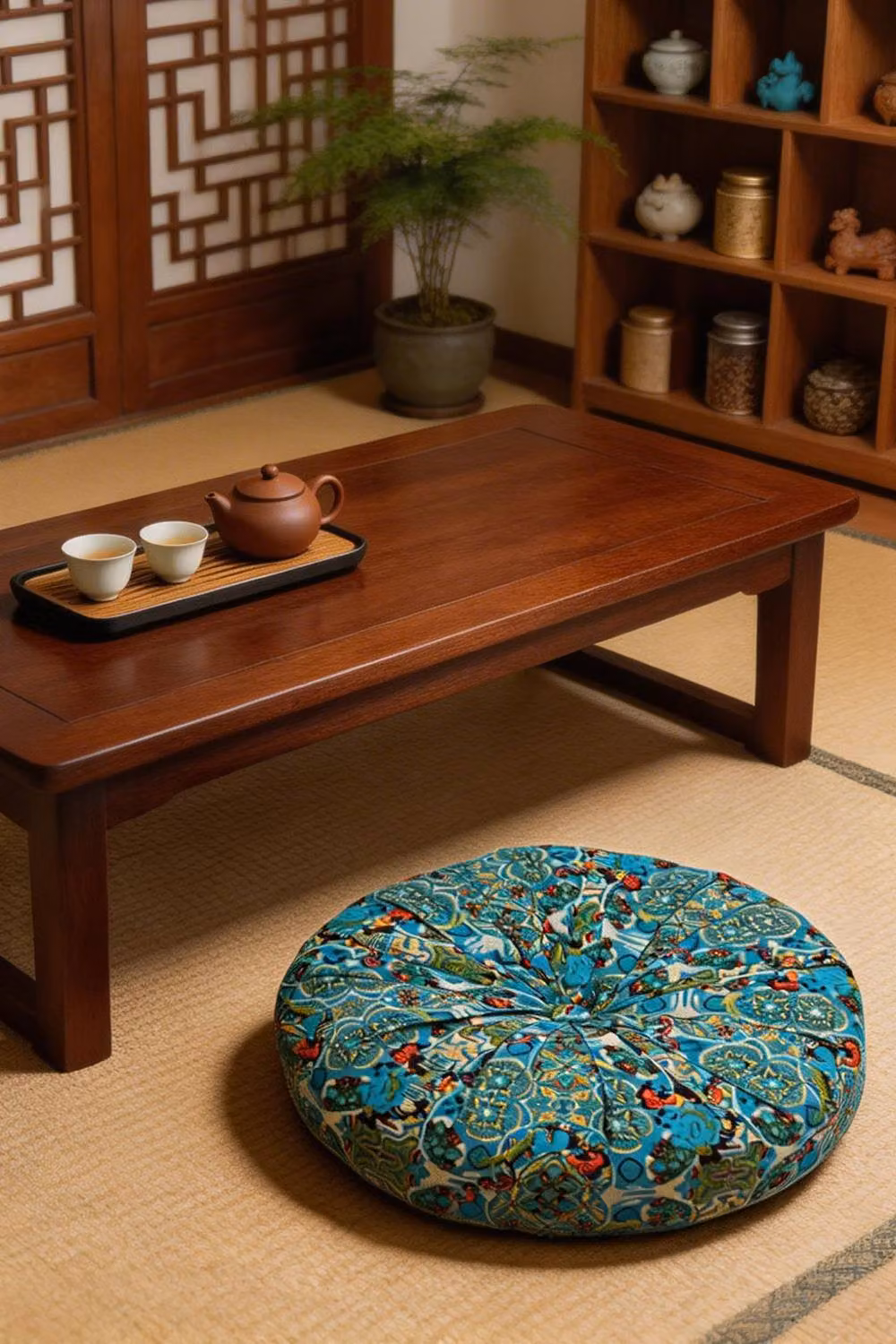Living and Home Bohemian Style Round Plush Tatami Floor Seat Cushion in Blue – 6