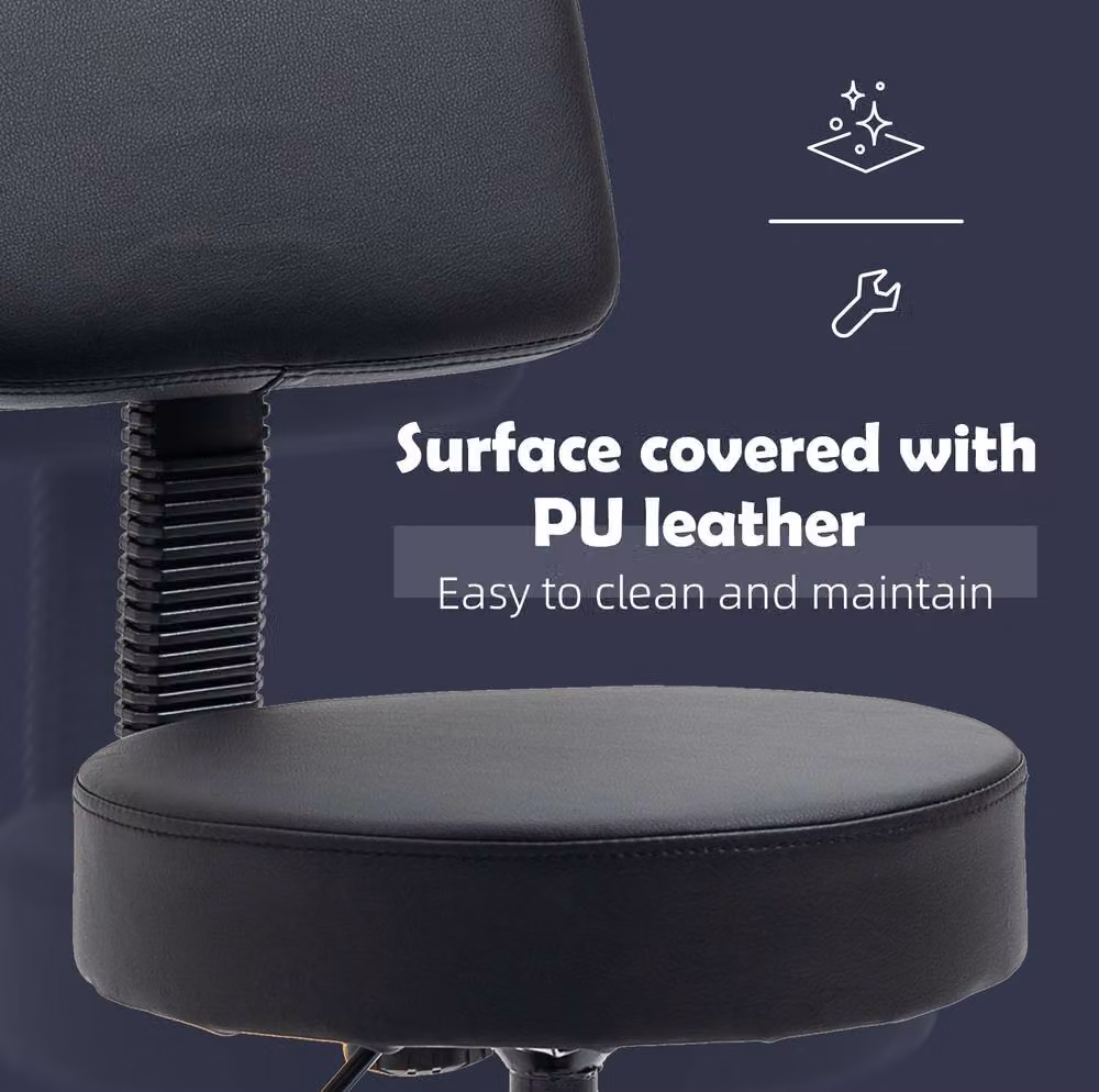 STILVORA Adjustable Salon Stool with Backrest in Black PU and Plastic – 3