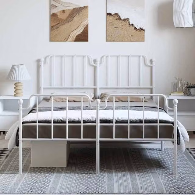 Berkfield Home Metal Bed Frame in White, W/D/H: 140 x 190 cm