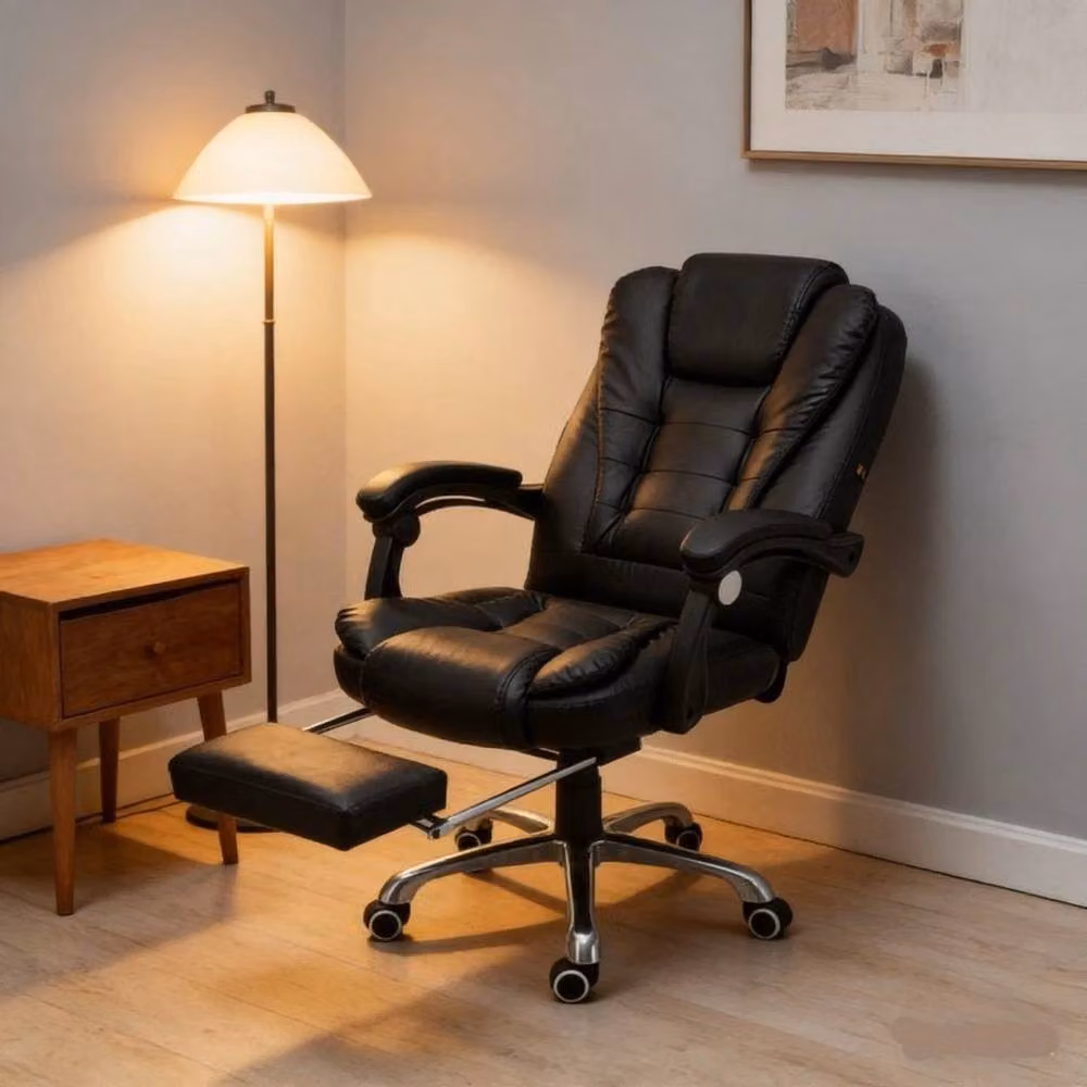 FORGEVIO Black Synthetic Leather Gaming Chair with Headrest and Armrests – 4