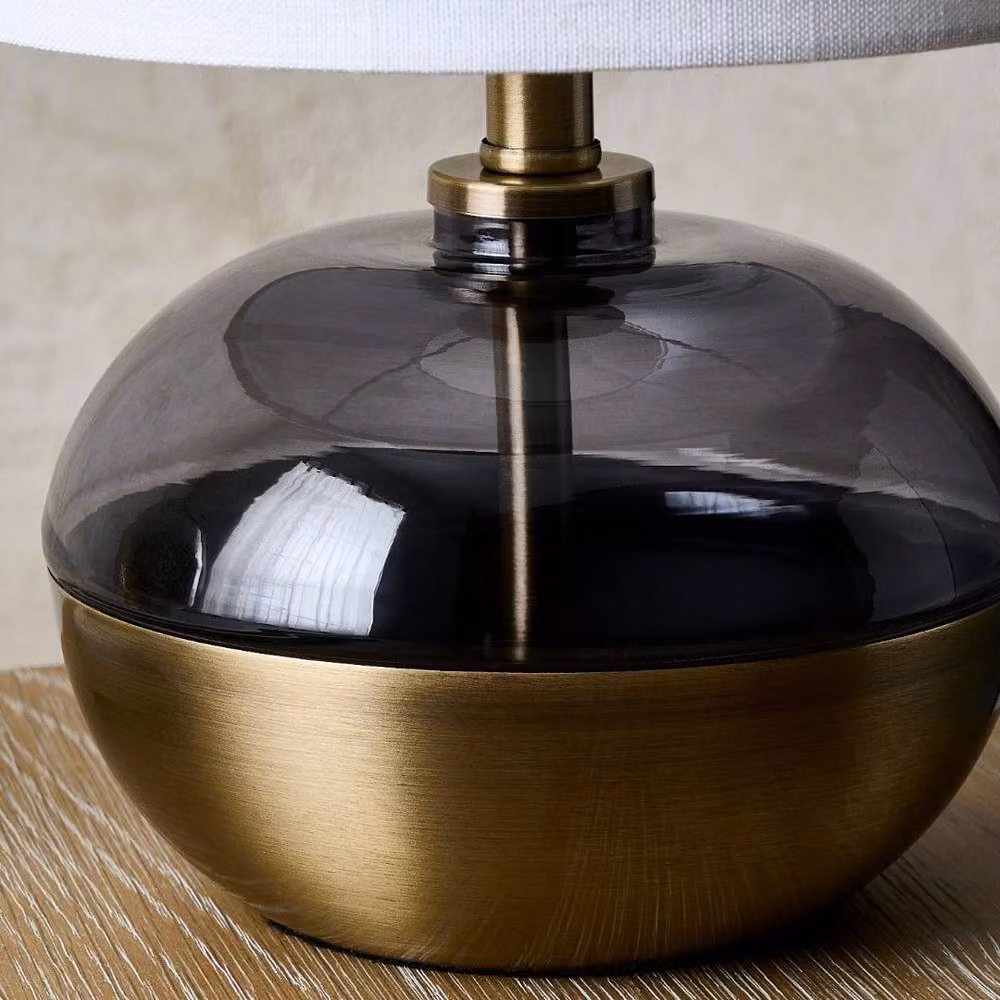 Pagazzi Emmy Antique Brass and Smoke Glass Table Lamp in Gold and White – 2