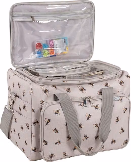 Hobby Gift Bee Craft Yarn Organiser in Beige, White and Multicolour Fabric