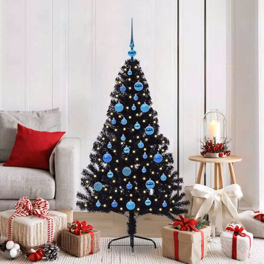 Berkfield Home Beautiful Pre-lit Artificial Christmas Tree in Black, Height: 150 cm – 2