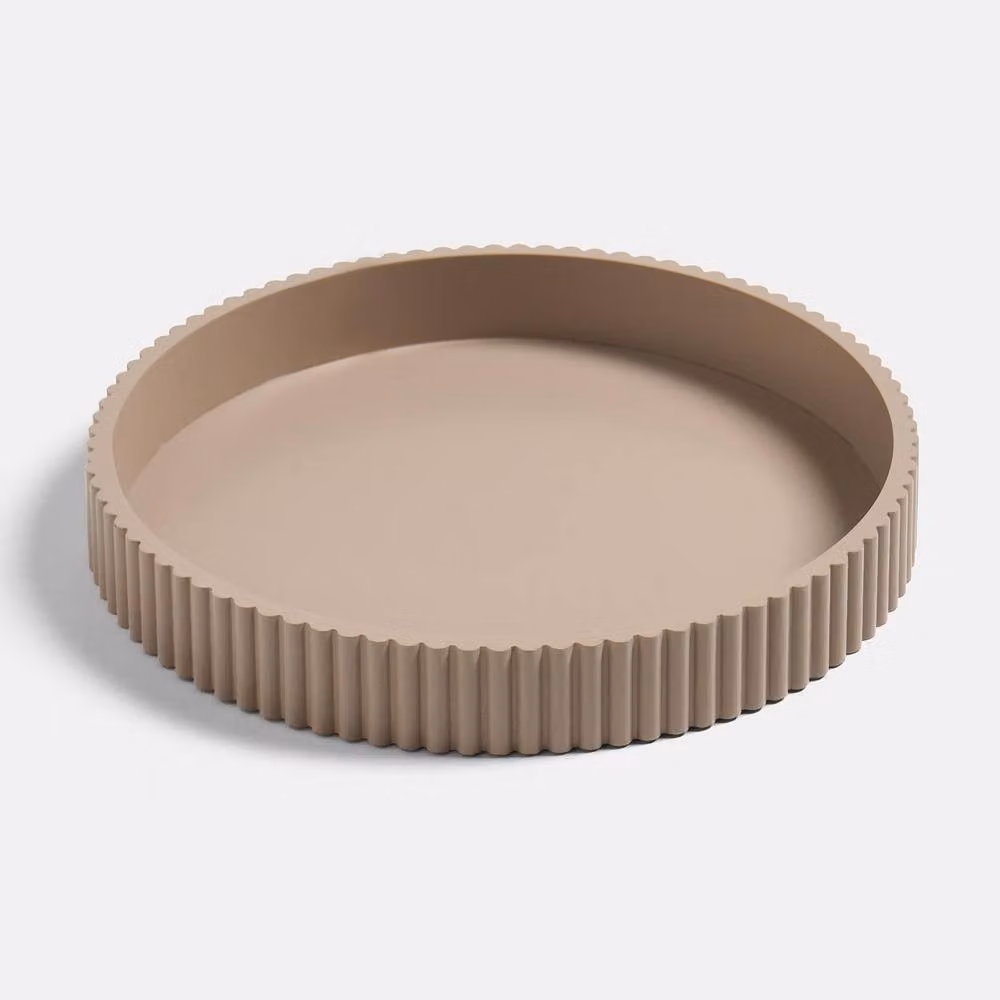OHS Ribbed Round Decorative Tray Tabletop Organiser in Beige – 3