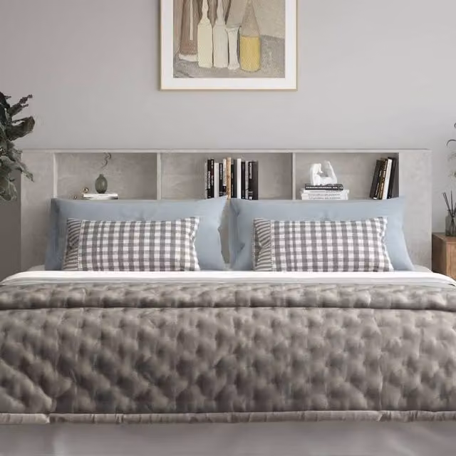 Berkfield Home Modern Headboard Cabinet in Concrete Grey with Integrated Bedside Shelf, W: 220 cm, D: 18.5 cm, H: 104.5 cm – 1