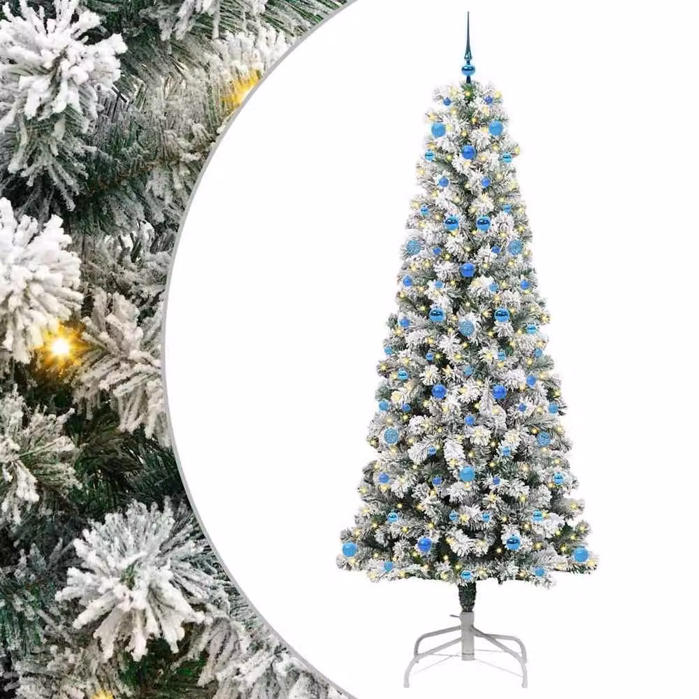 Berkfield Home Realistic Artificial Hinged Christmas Tree in Green and White, Height: 240 cm – 3