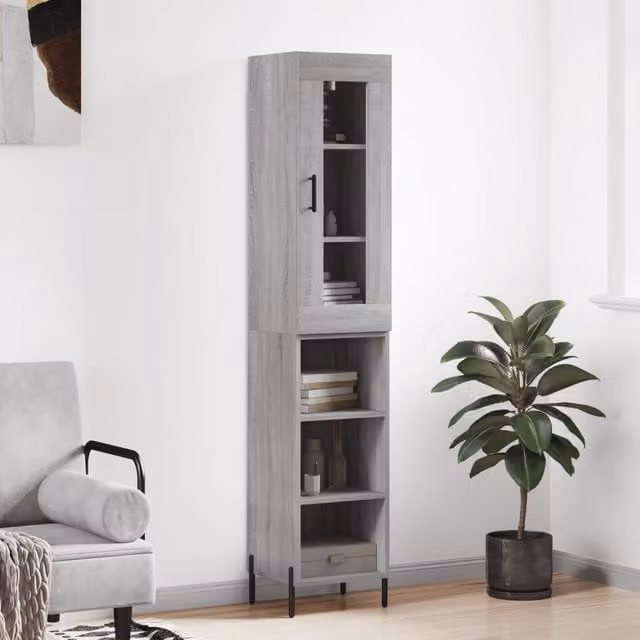 Berkfield Home Grey Sonoma Modern Highboard with Glass Doors, W/D/H: 34.5 x 34.0 x 180.0 cm – 1