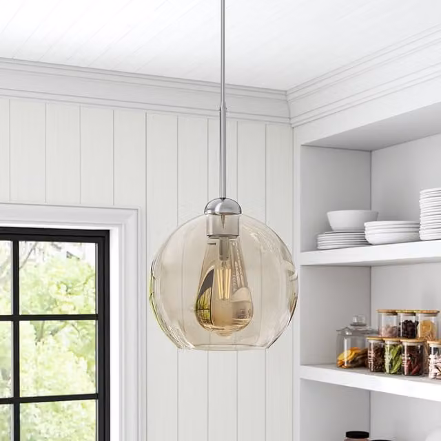 Livingandhome Modern Sphere Glass Hanging Ceiling Light in Silver and Amber