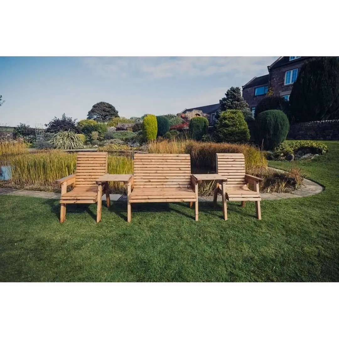 Churnet Valley Garden Furniture Ltd Valley Garden Furniture Set with Tray and Brown Cushions in Pine Wood – 2