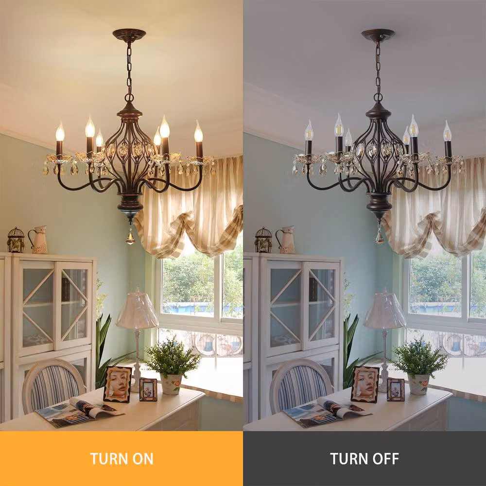 NIVOR 6-Light Vintage K9 Crystal Pendant Chandelier in Brown with Adjustable Height – 3