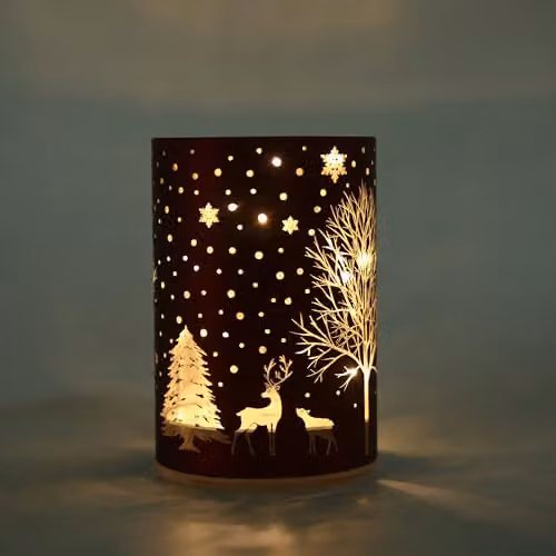 Shatchi Red and Gold Etched Glass Christmas Vase Table Lamp with LED Fairy Lights – 3