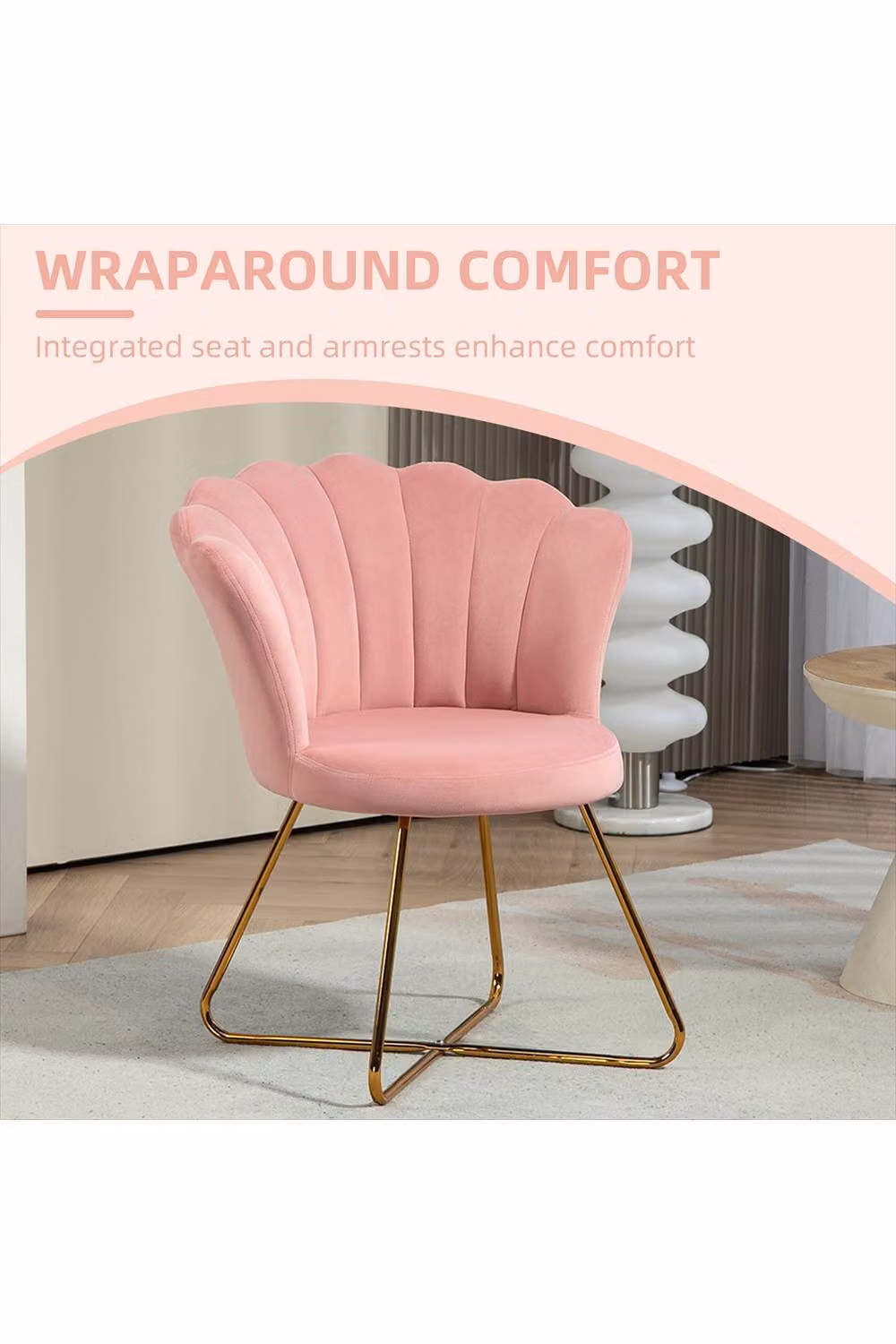 ERGOVEXA Velvet-Feel Lotus Petal Accent Chair in Pink, W/D/H: 80 x 69 x 64 cm – 2
