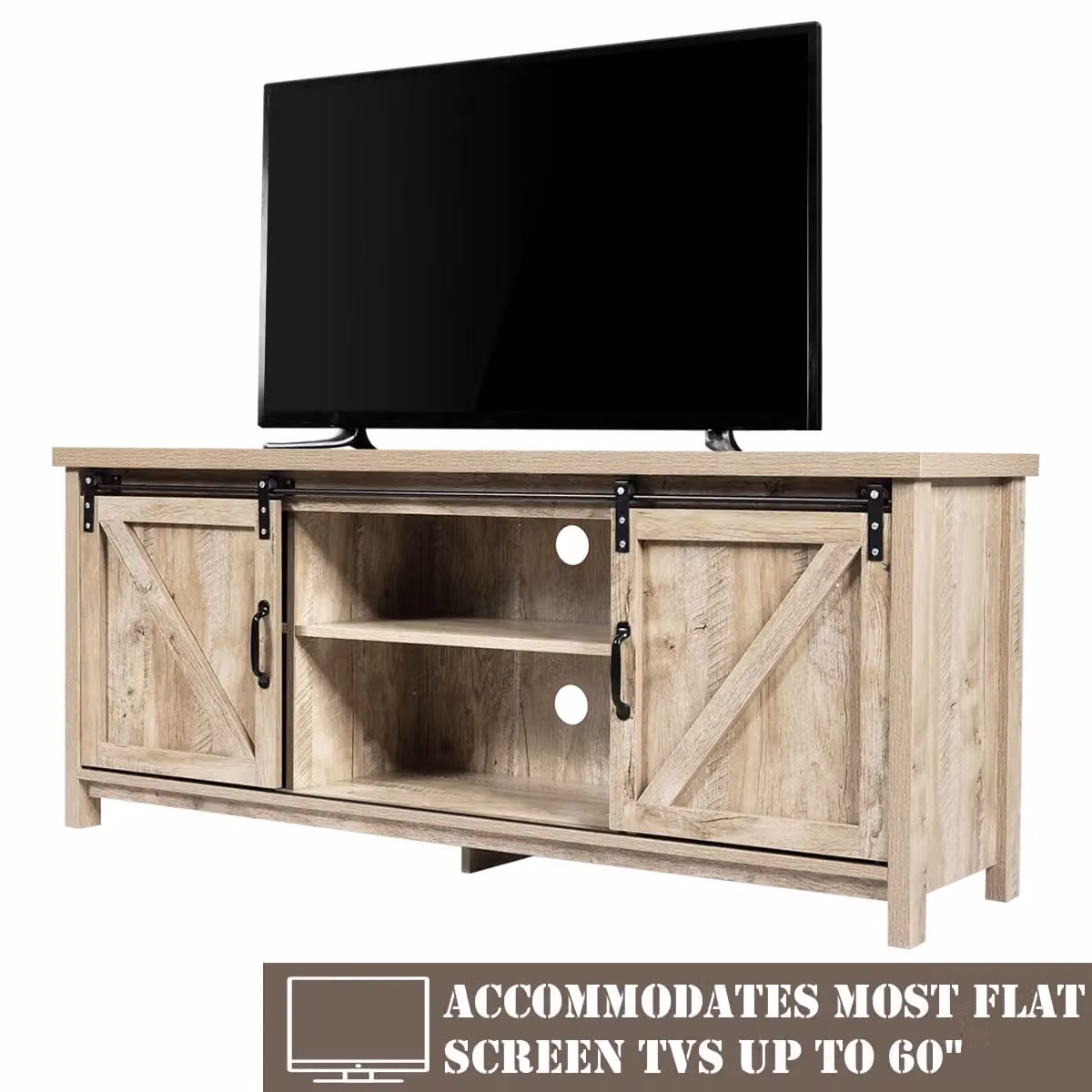 Costway Modern Grey Wooden TV Cabinet with Media Storage Shelves and Cabinets for 60 inch TVs – 2
