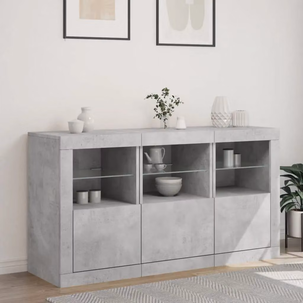 Berkfield Home Modern Sideboard with Integrated LED Lights in Concrete Grey, W/D/H: 123 x 37 x 67 cm – 2
