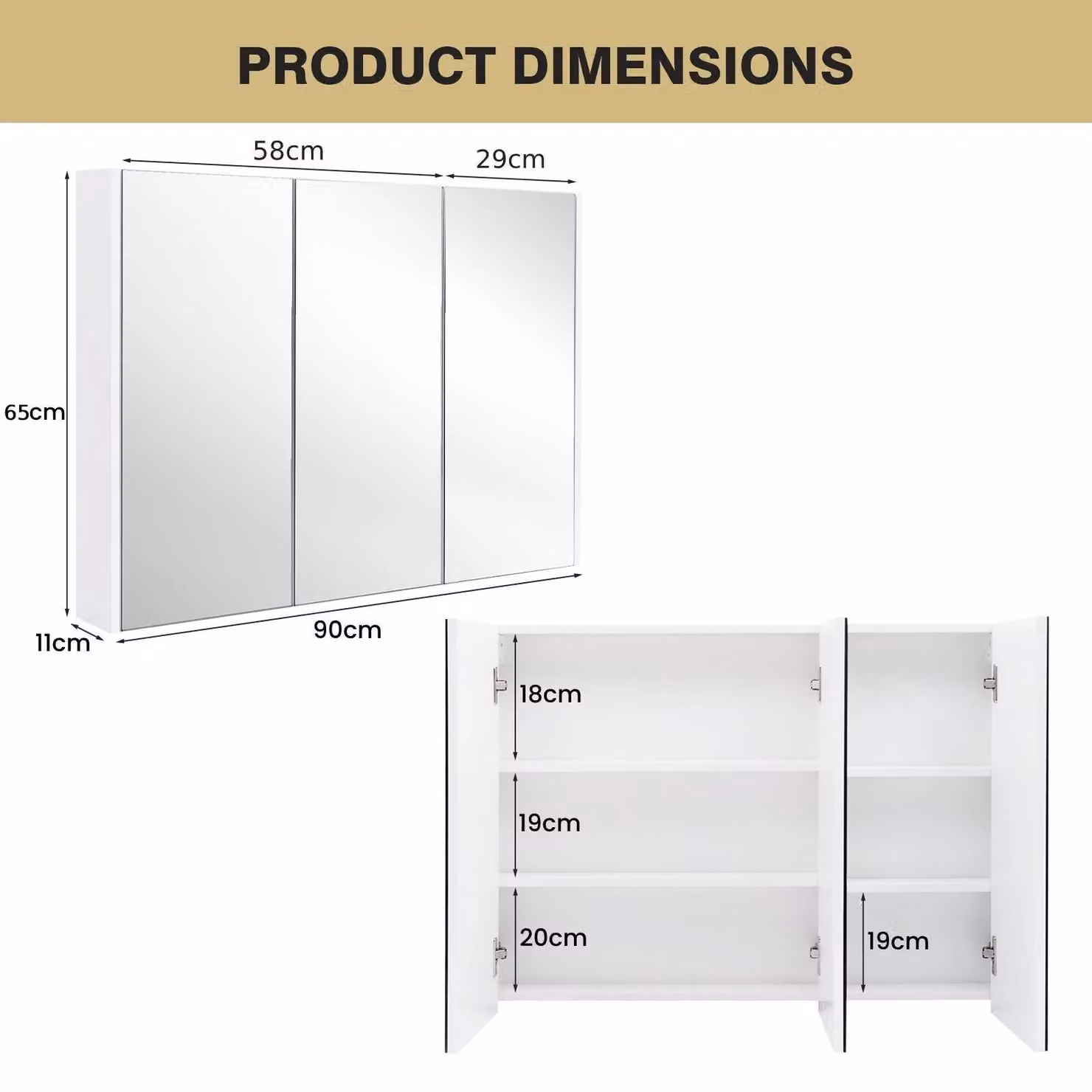 Costway Frameless Wall Mounted Bathroom Mirror Cabinet with 3 Hinged Doors in White – 2