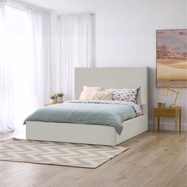 Desire Deco Modern Upholstered Plain Storage Bed in Silver Velvet Fabric, W/D/H: 180 x 200 cm