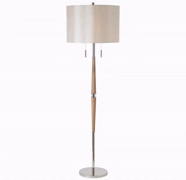 Netlighting Altesse Floor Lamp in Natural Wood and Beige Fabric with E27 Socket