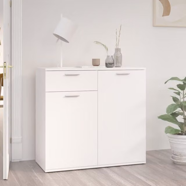 Berkfield Home White Minimalist Sideboard in Matt MDF, W/D/H: 80 x 36 x 75 cm