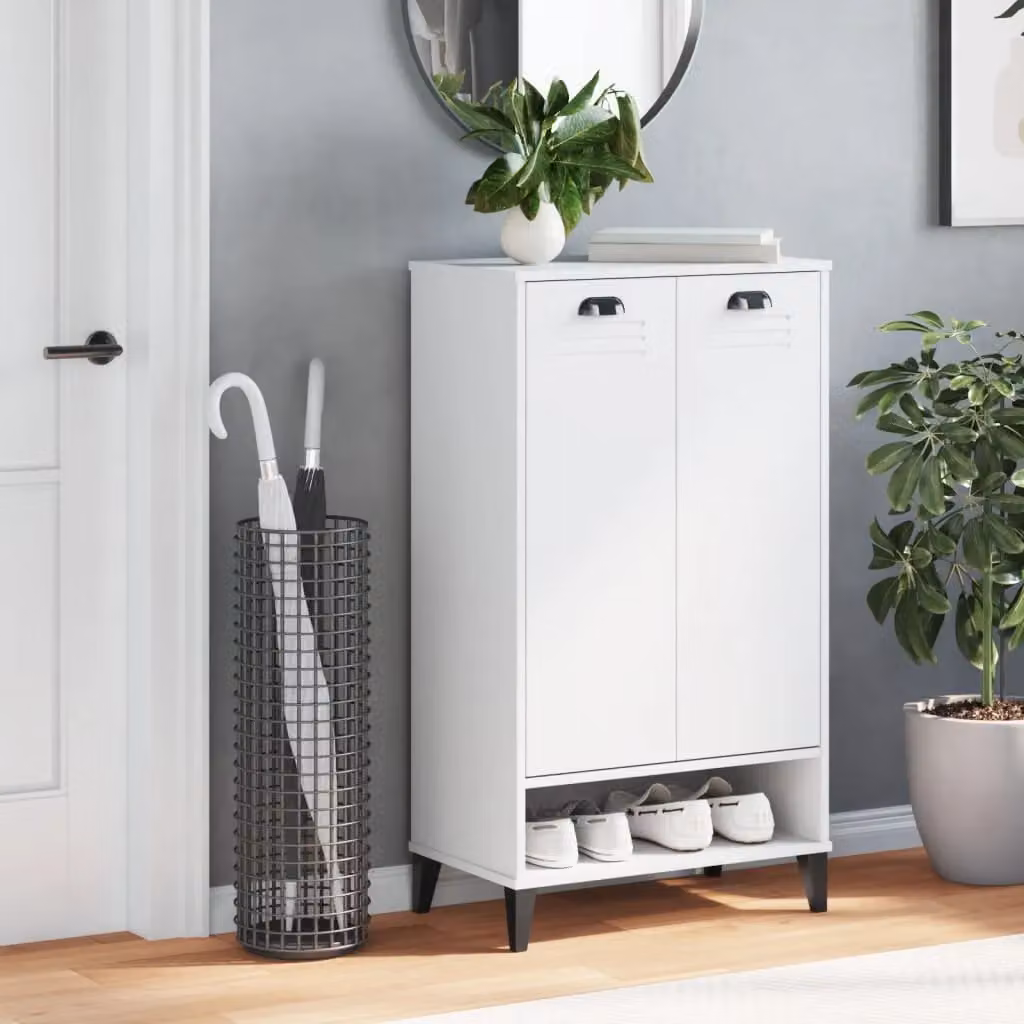 Berkfield Home VIKEN White Wall Mounted Shoe Cabinet with Hinged Doors and Internal Shelves – 2