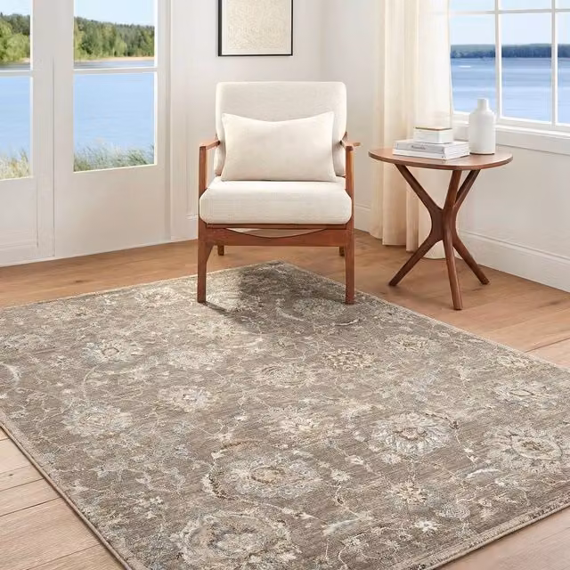 Livabliss Arda Vintage Boho Fringe Living Rug in Brown, Grey and Blue, W: 200 cm, D: 290 cm